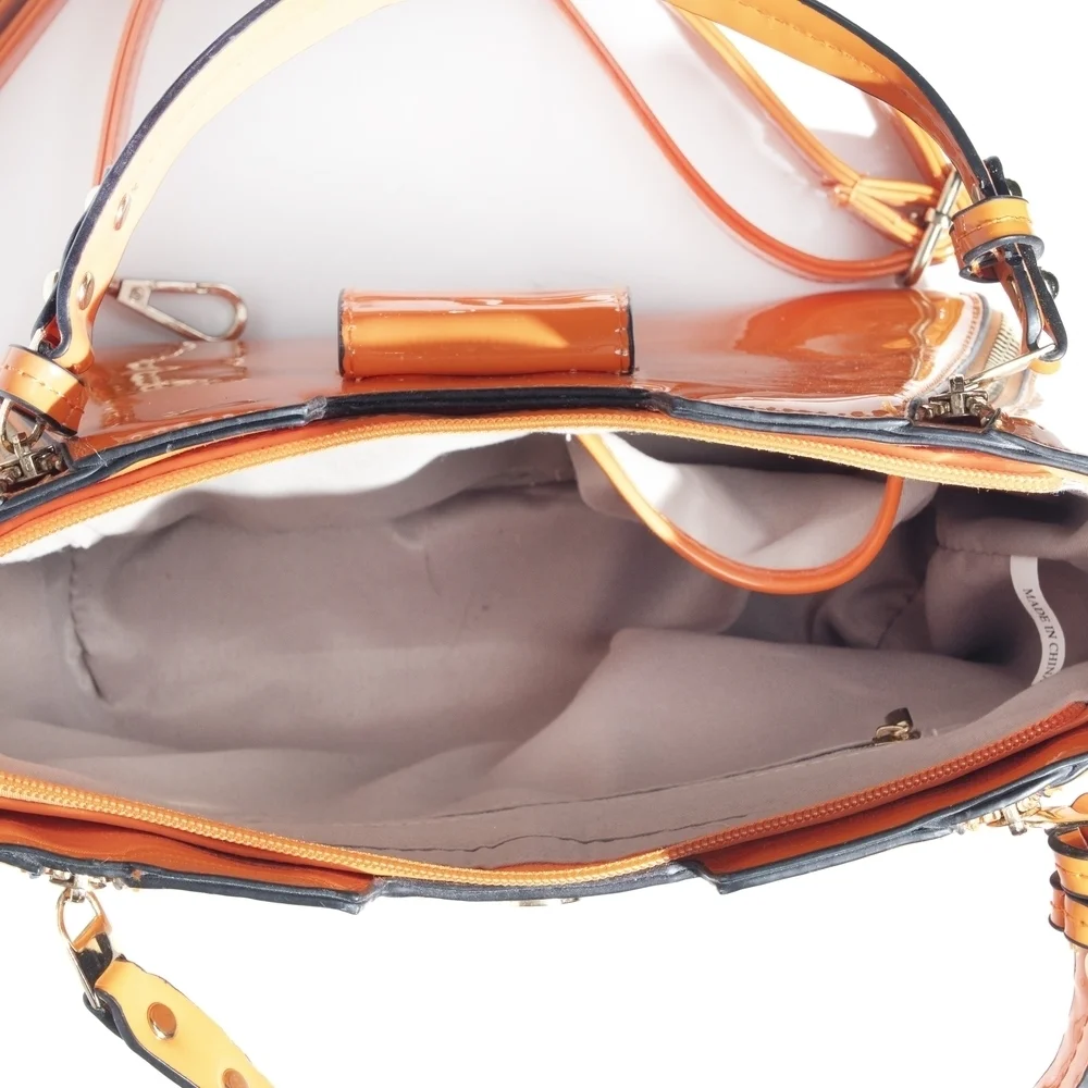 Orange Patent Leather Crossbody Handbag
